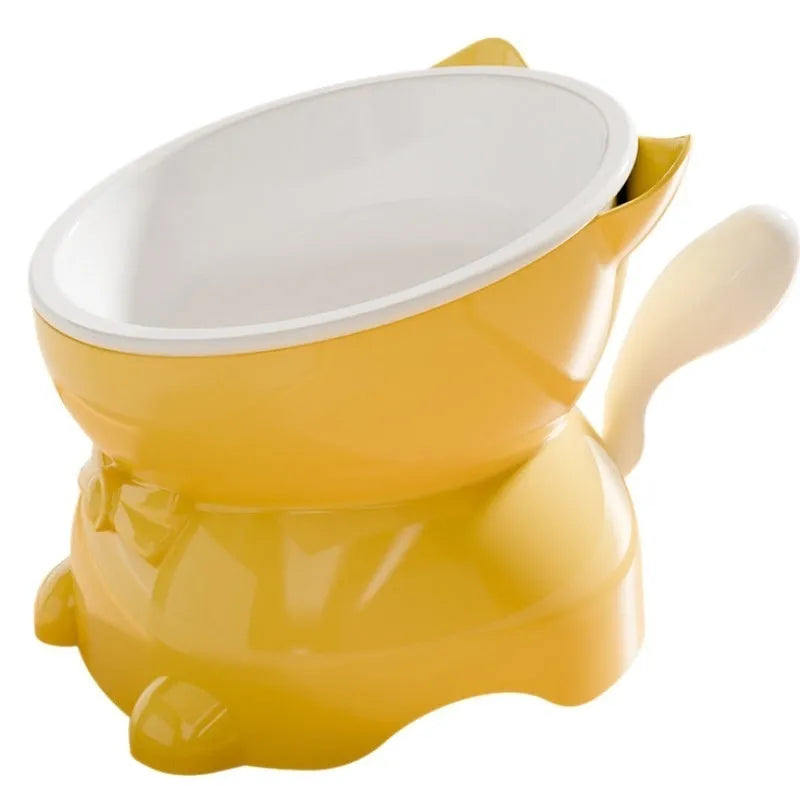 Stainless steel slanted anti-fall cat bowl in blue colour on a white surface.