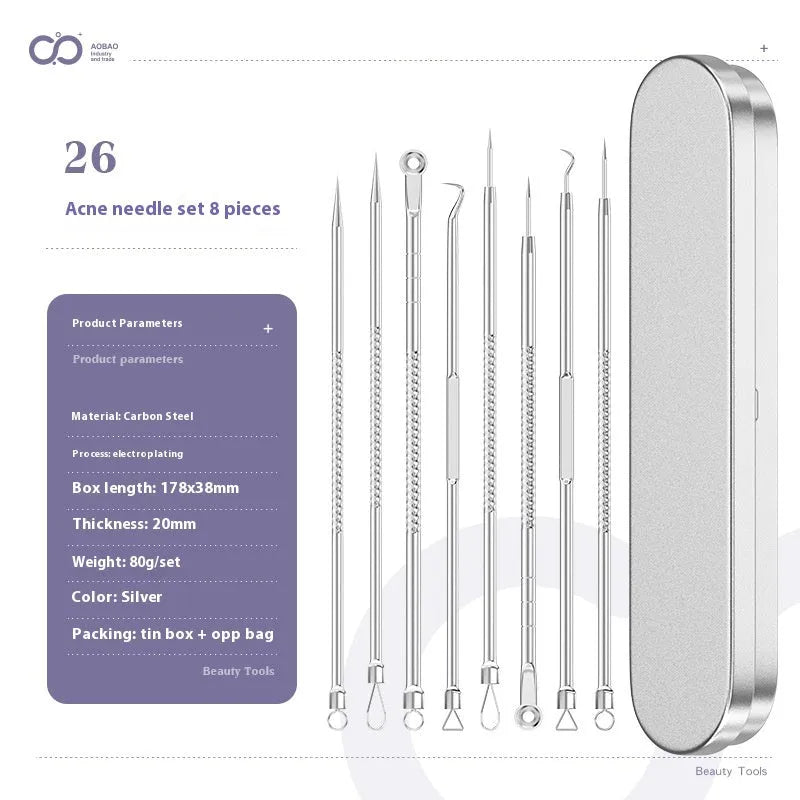 4-piece silver metal acne needle set with ultra-fine pointed tips for skin care