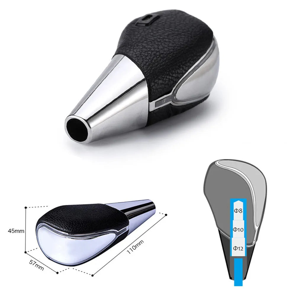 Car shift lever modification accessory with LED light head in edge light style showing blue illumination
