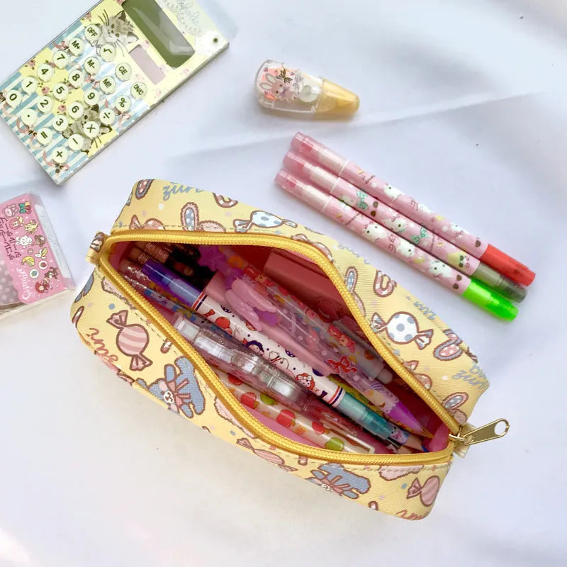 Printed PVC cylindrical pencil case 19 x 6.3 x 7 cm with cartoon pattern for school stationery