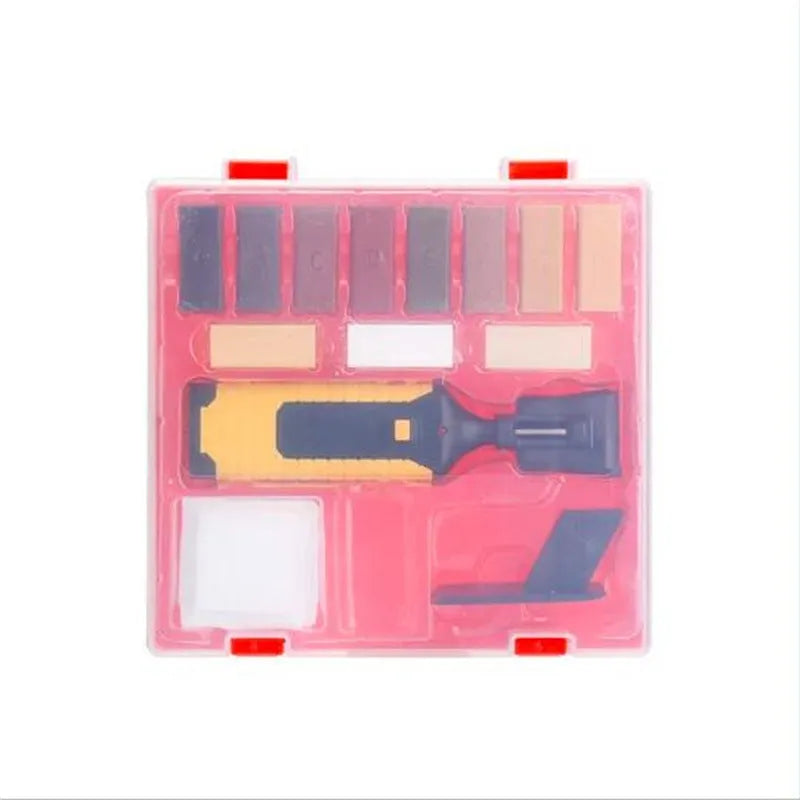 Floor repair suit tool set with handle tools and coloured wax sticks for tile repair