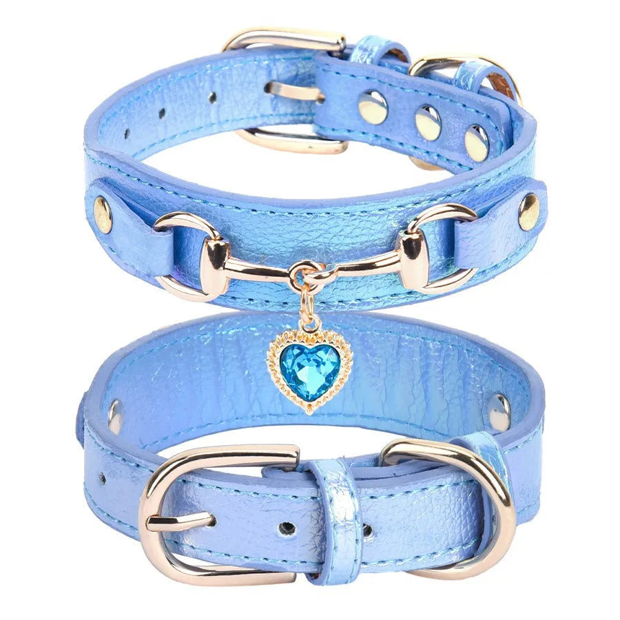 Pink microfiber and PU leather rhinestone dog collar for small dogs with sparkle stones