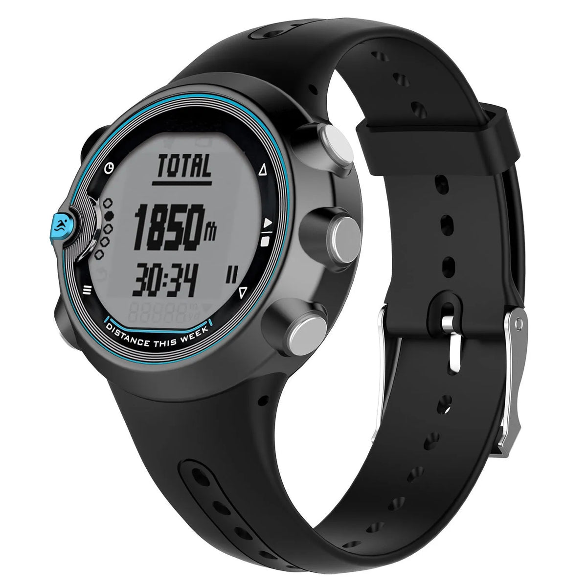 Black silicone swim watch strap with 124mm long belt and 104mm short lace, sports style replacement band