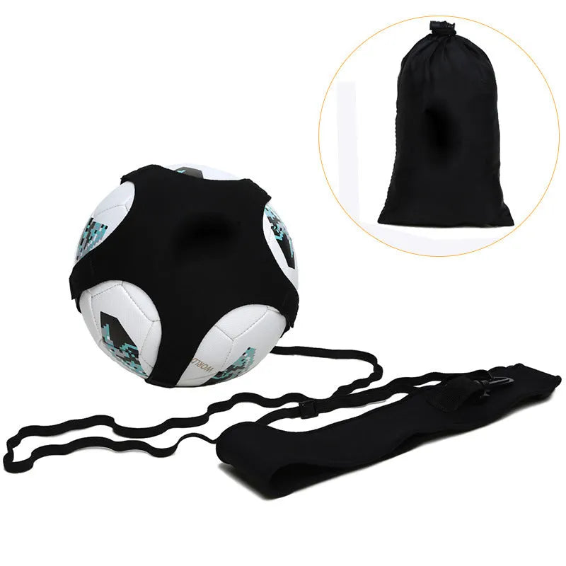 Black football juggling belt with rotating mechanism and 2 metre training cord
