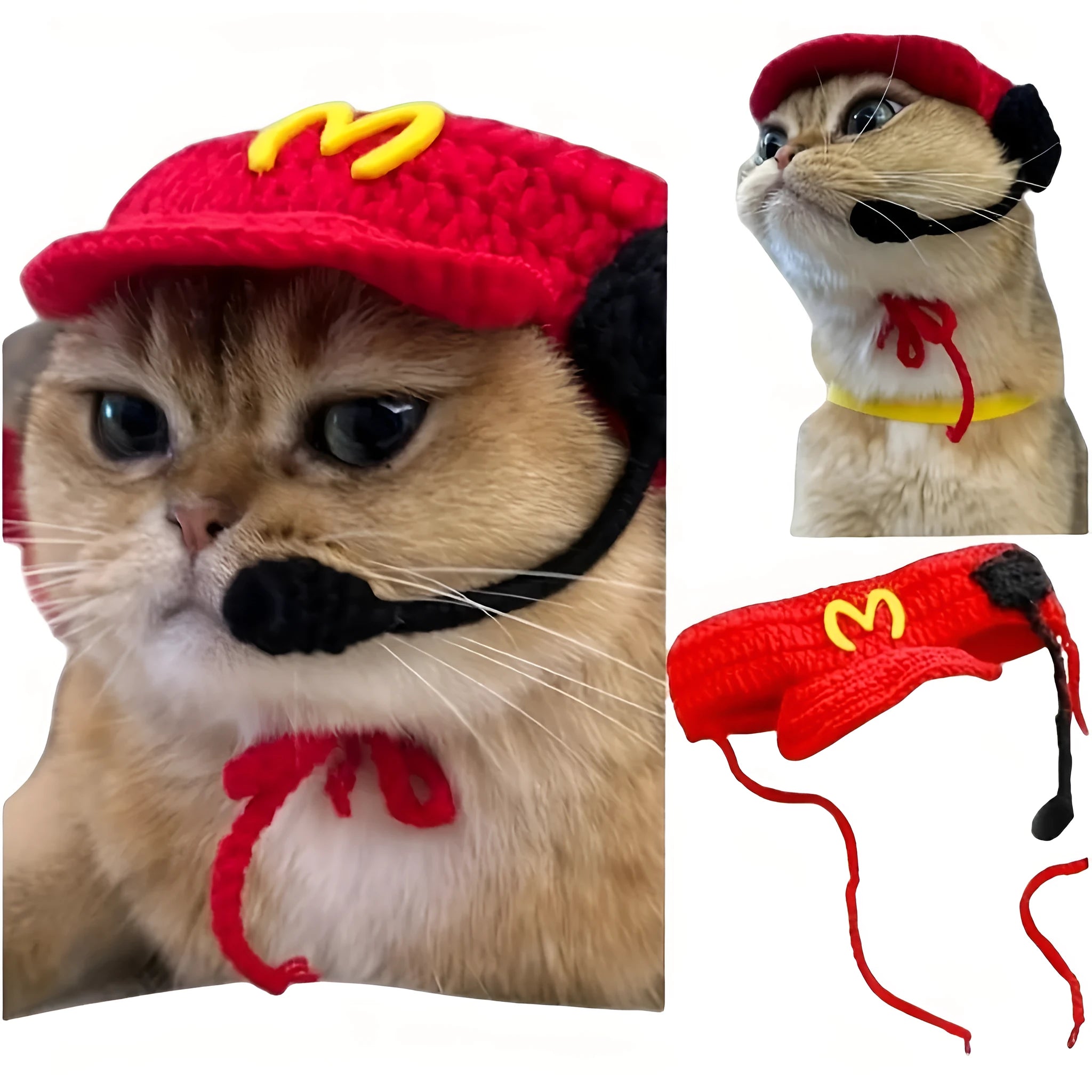 Handmade cotton chef hat and knitted sweater set for pet birthday celebrations on small dog