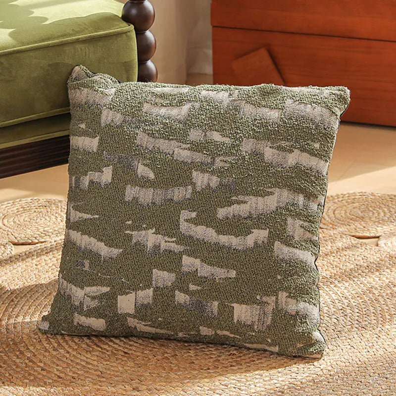 45cm square jacquard cushion cover with detailed floral pattern in retro Nordic style, shown in one of eight available colours.