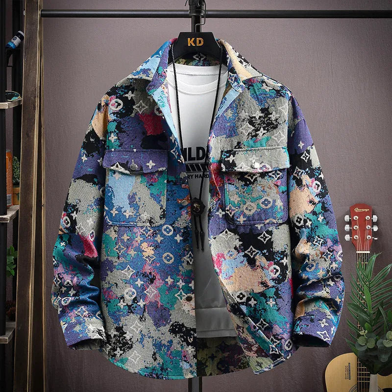 Casual lapel shirt coat in a blue colour, shown with long sleeves and a straight hem.