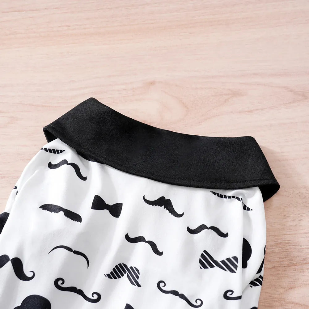 White gentleman beard dog clothes on small canine showing beard detail and polyester fabric