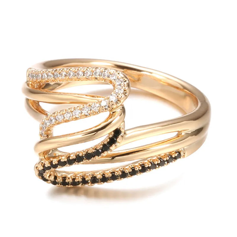 Women's copper fashion ring with micro-inlaid zircon stones and electroplating finish in sizes 6-11