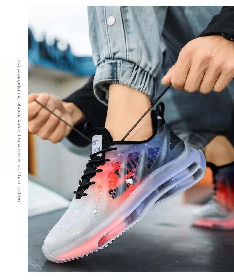 Men's casual platform trainers in mesh with round toe and lace-up fastening