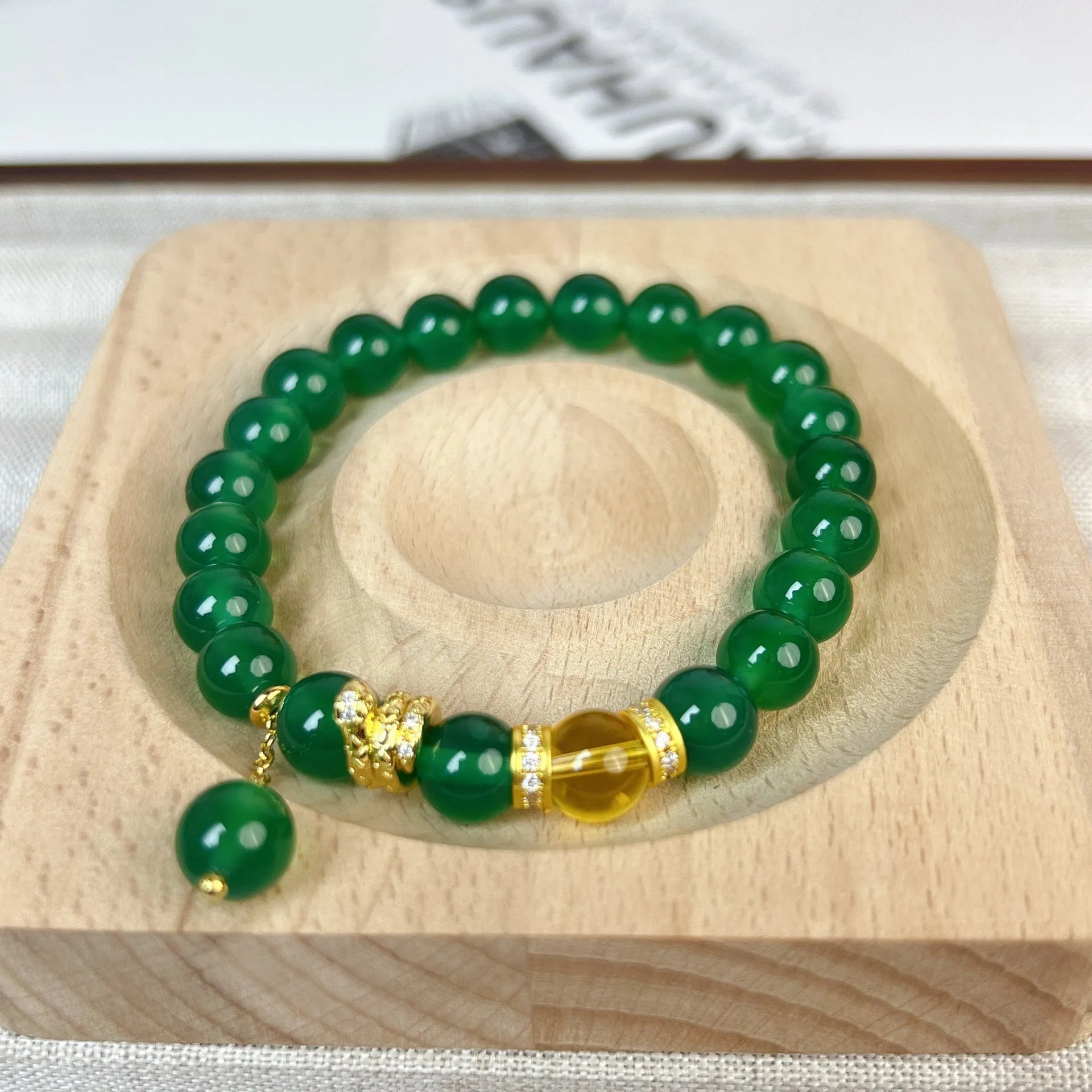 Green chalcedony and red agate wealth snake bracelet with geometric design for unisex wear