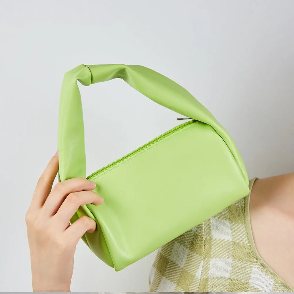 Mini candy colour cosmetic bag in black, hydrangea green, or orange, 18.5x9x9cm PU leather pouch with nylon lining
