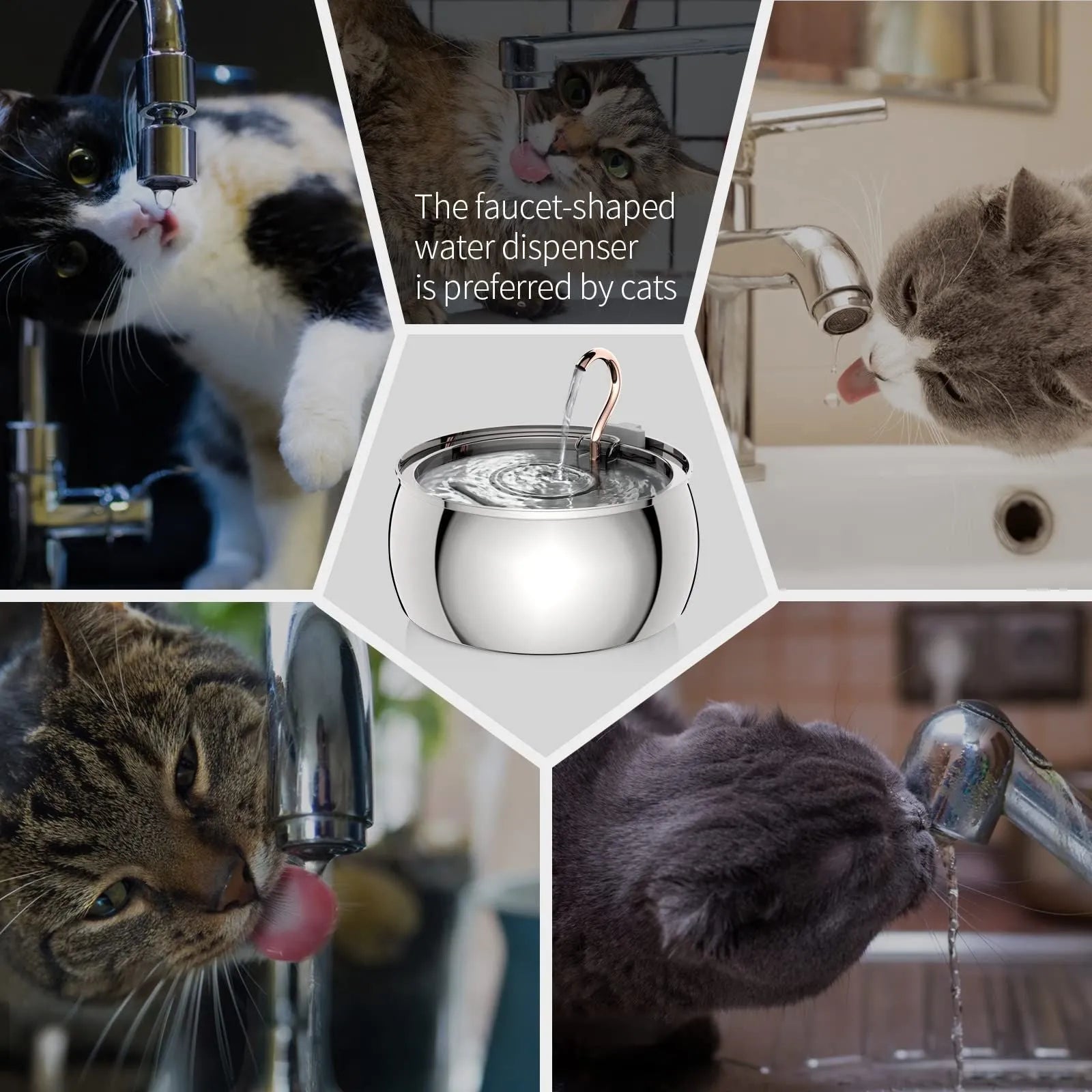 4L stainless steel cat dog water dispenser with copper gooseneck tube and silent pump