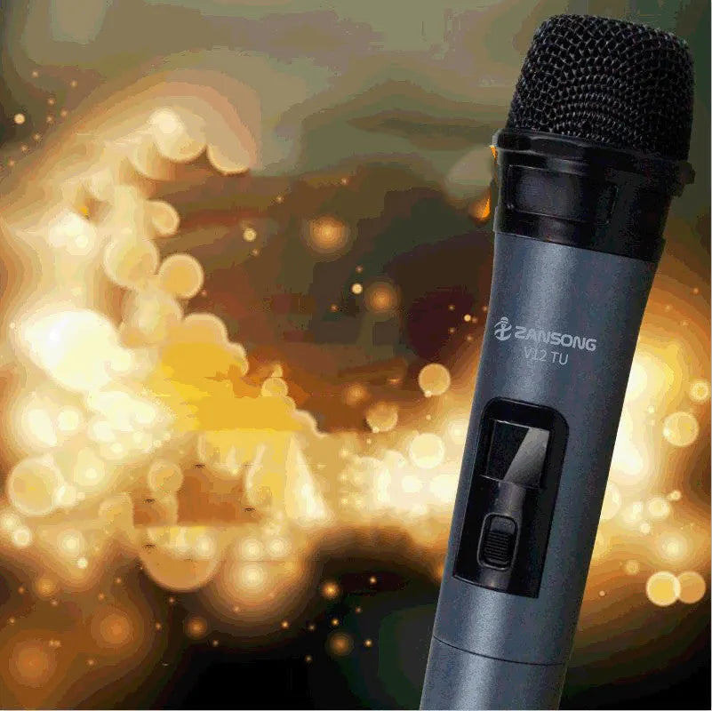 Black V12 wireless dynamic handheld microphone with USB receiver and cables