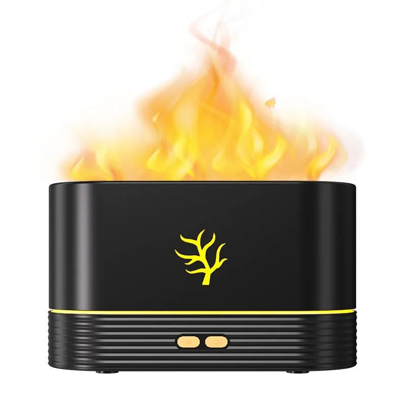 Square white or black USB flame humidifier with LED fire effect and mist output