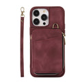 Leather wallet phone case with card holder, bracket and lanyard in pink, purple, wine red, brown, green or black