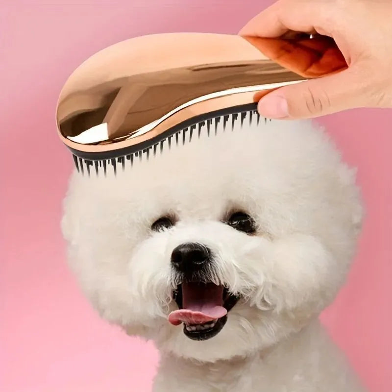 2-in-1 floating dog grooming comb and massage brush in blue removes hair and relaxes pets during bath time