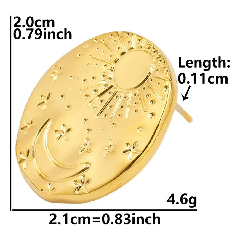 A pair of geometric shell design stud earrings in 304 stainless steel with gold or silver electroplated finish.