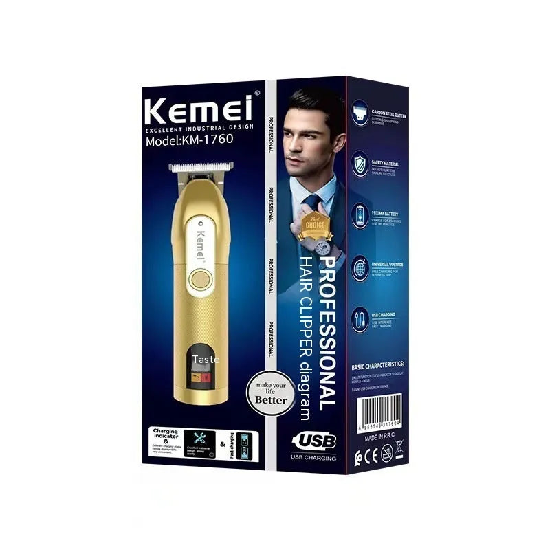 LCD digital display USB high power electric hair clipper in gold and black with limit combs