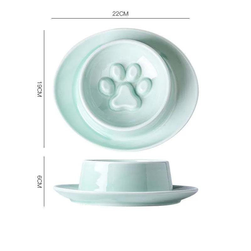 Ceramic anti-choking slow feed pet bowl for cats and dogs in three colour options