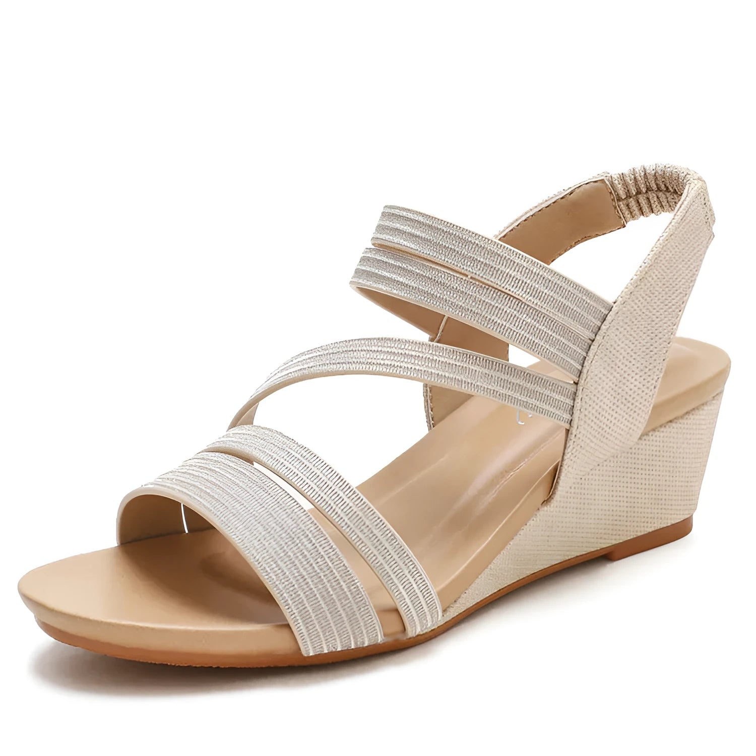 Women's platform sandals in gold colour with a soft leather sole and artificial PU upper
