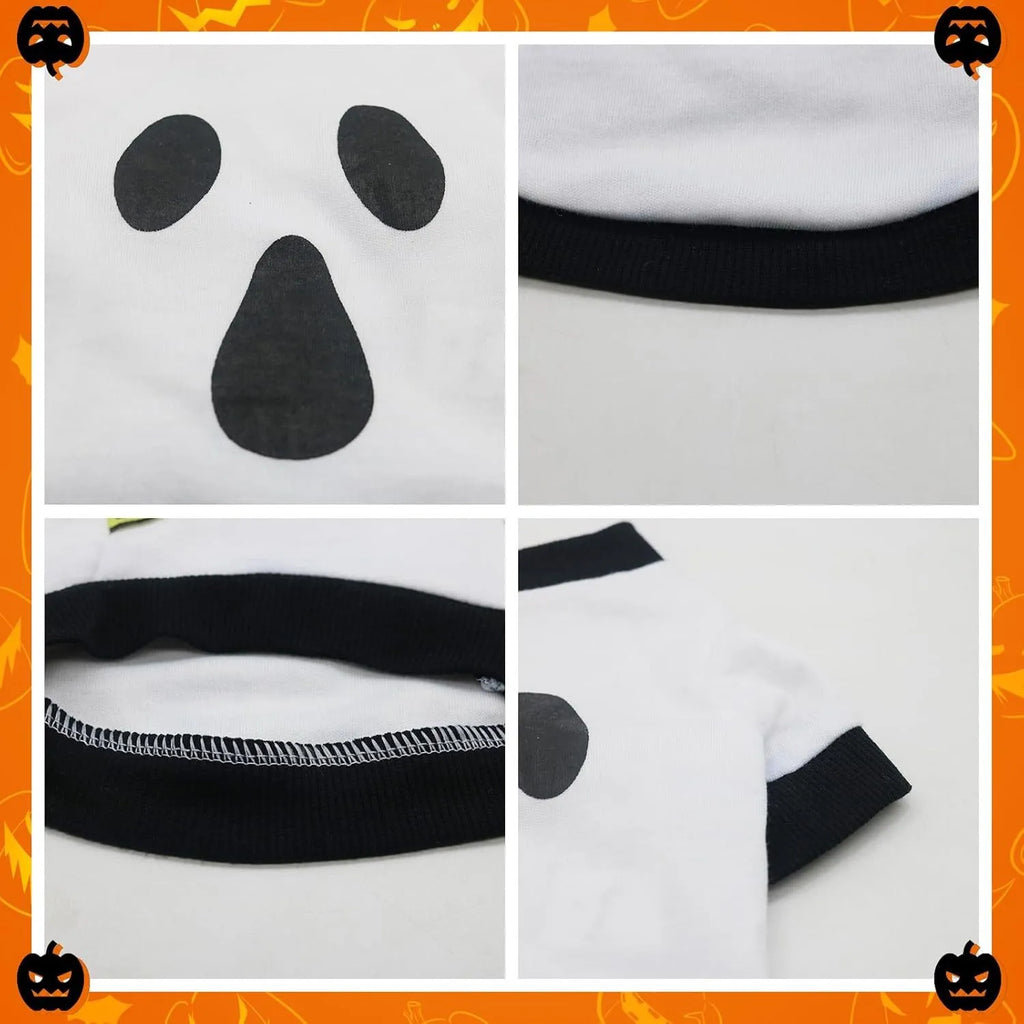 Orange Halloween dog sweatshirt with skeleton print on small Dachshund