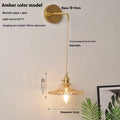 Retro brass lotus wall lamp with copper base and glass shade in one of six colours.