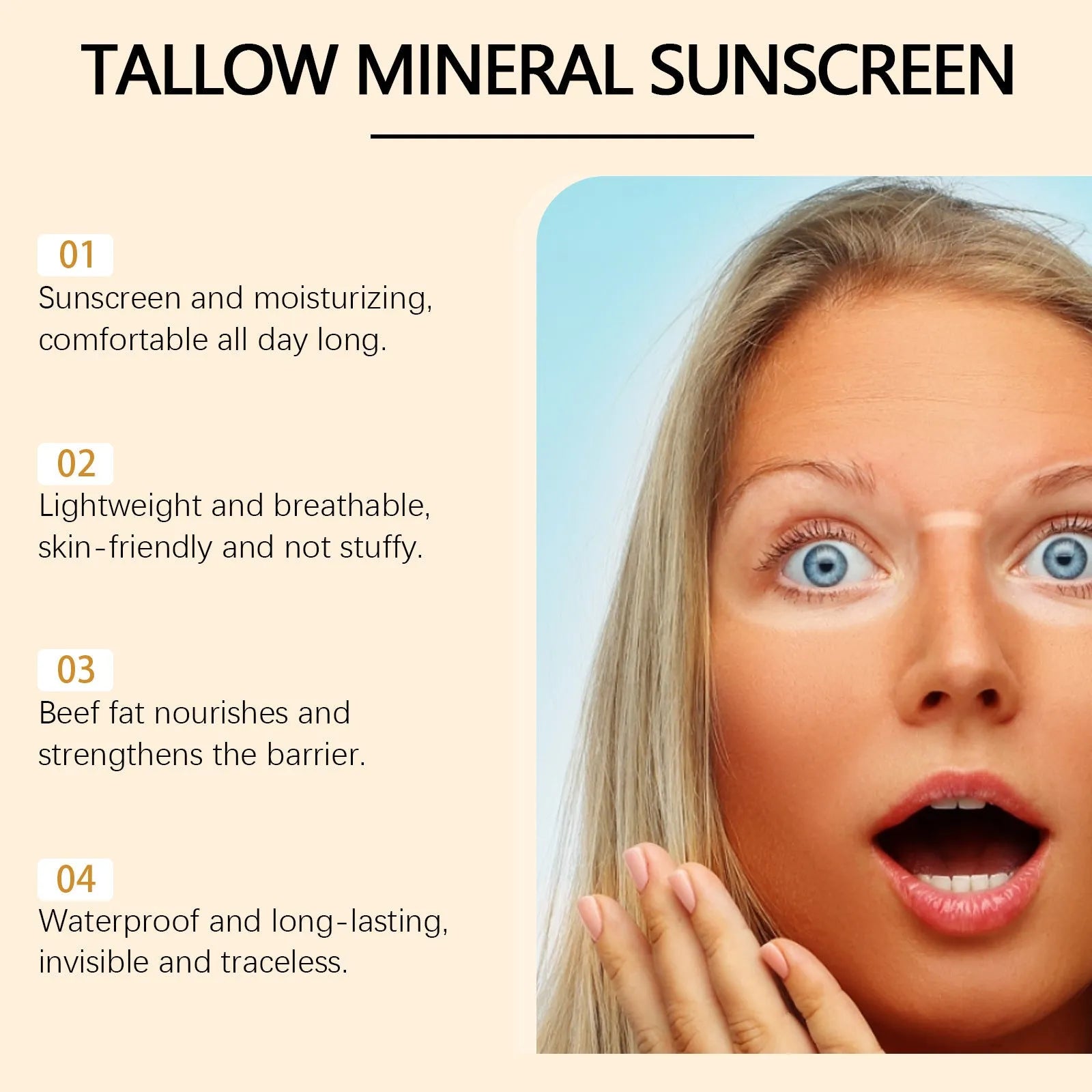 60g cow fat moisturising sunscreen tube with titanium dioxide and zinc oxide mineral protection