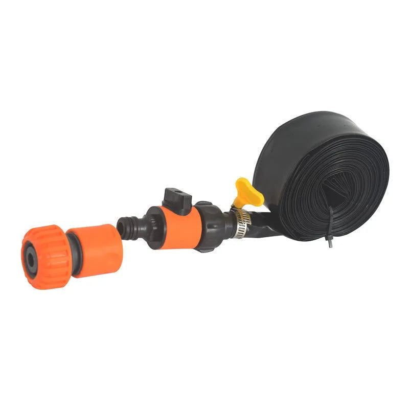 Blue portable plastic garden sprinkler with solar water cooling feature on lawn