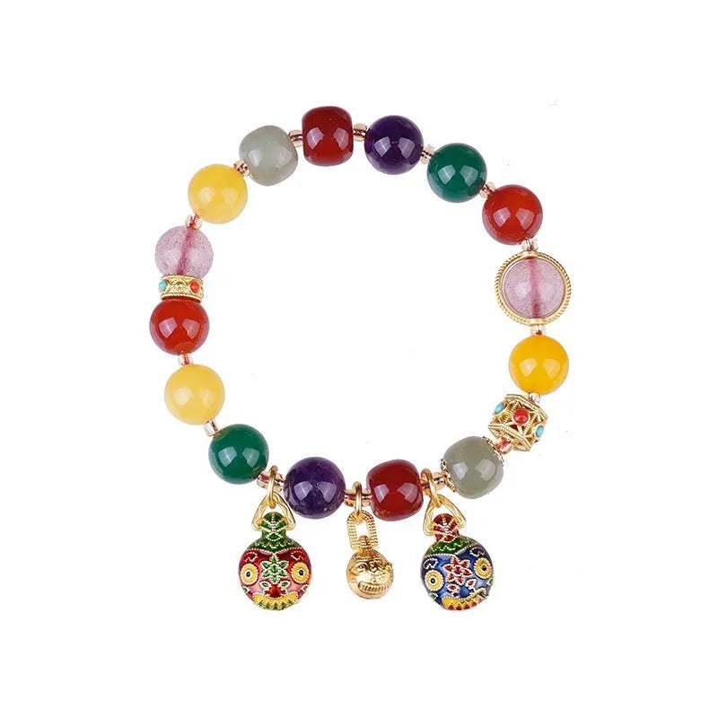 Hand-woven agate bracelet with 10mm Swallowing Gold Beast beads in animal design