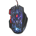 Black Water Crack pattern luminous gaming mouse with USB cable on desktop
