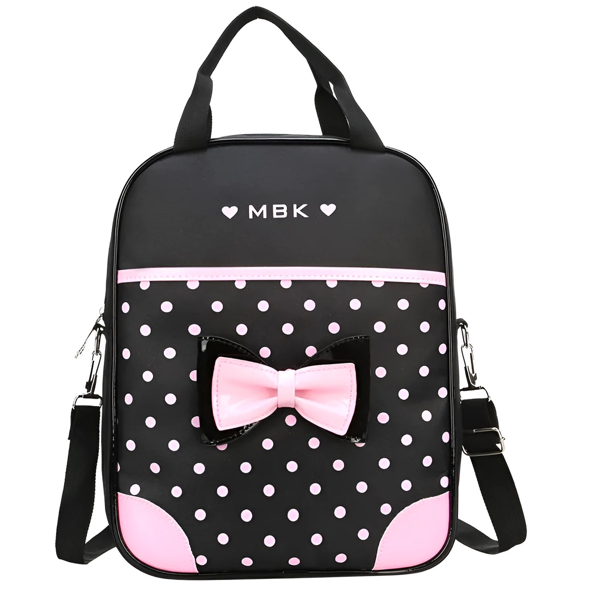 Large black PU leather backpack with computer pocket, zip opening and double strap for men, women and children