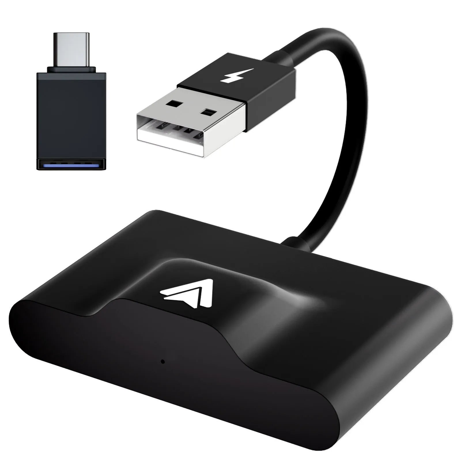 Car wireless Android adaptor for CarPlay systems in black and white colour options.