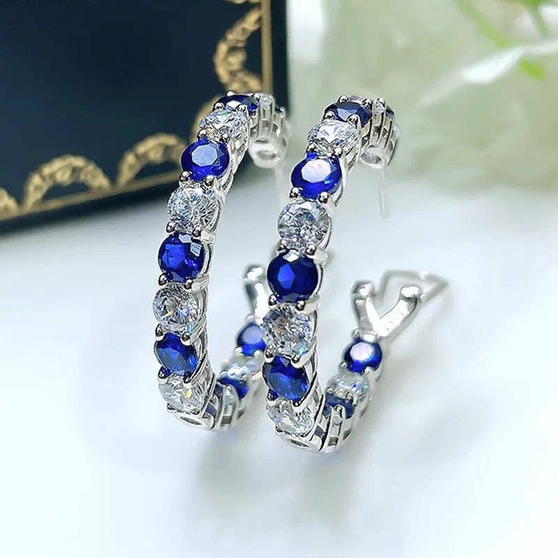 Women's colourful all-match geometric drop earrings with inlaid zircon in blue and green copper finish