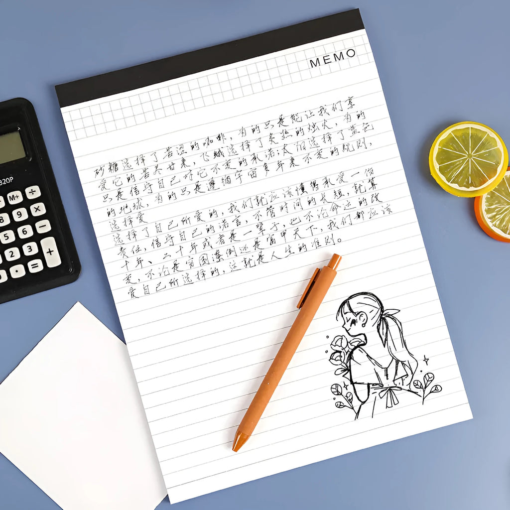 A4 tear-off meeting notebook with grid format pages and adhesive binding