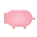 Blue USB-powered LED alarm clock with temperature display and charging port