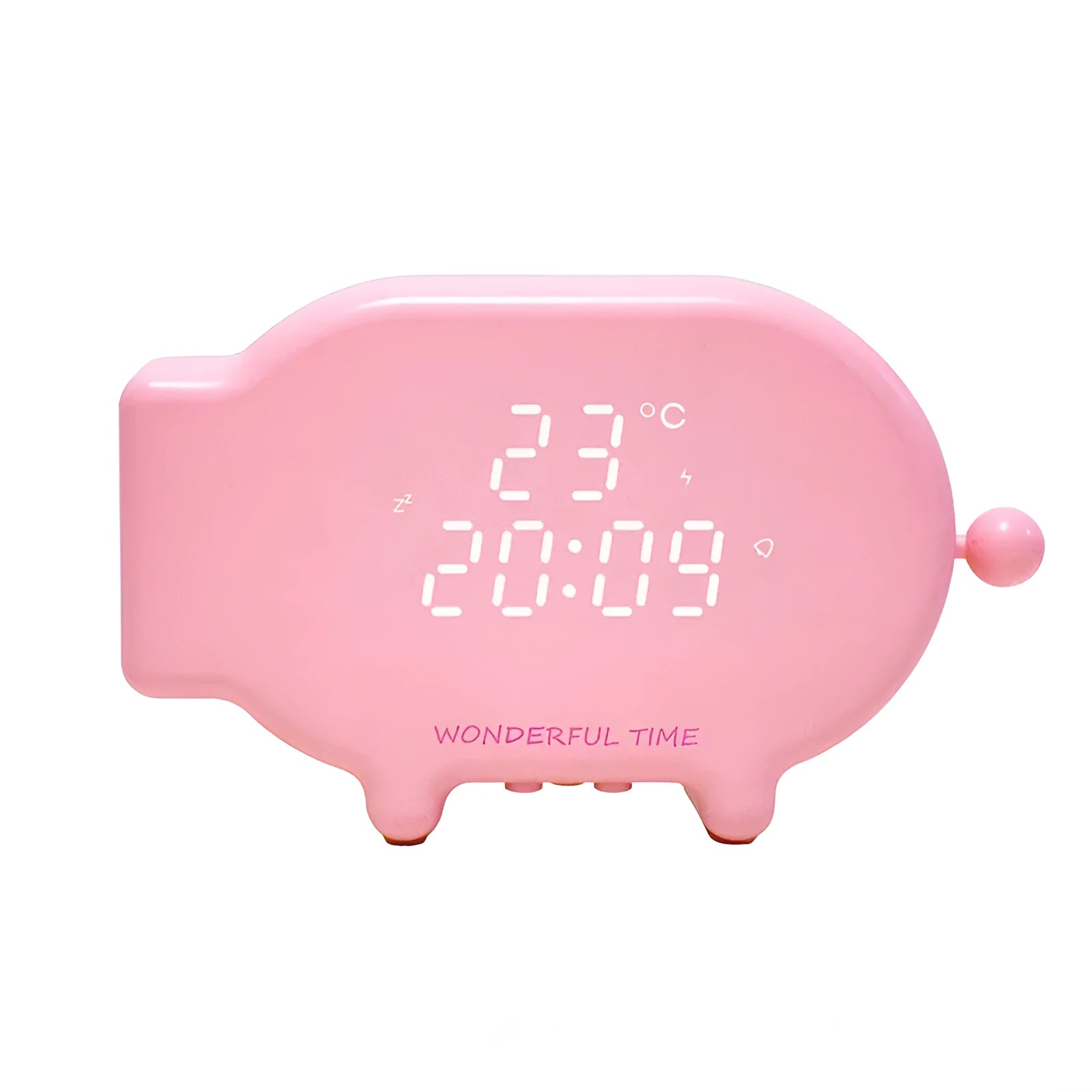 Blue USB-powered LED alarm clock with temperature display and charging port