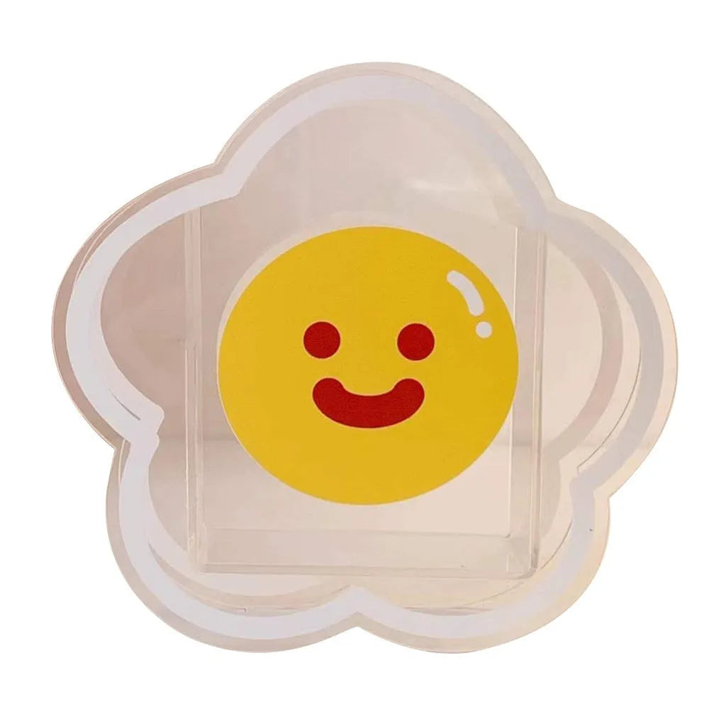 Square clear acrylic stationery storage box with cartoon design options including strawberry rabbit and poached egg