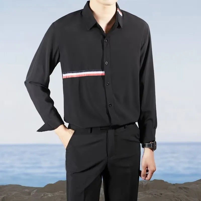 Hong Kong style loose shirt in cotton blend fabric with cardigan design