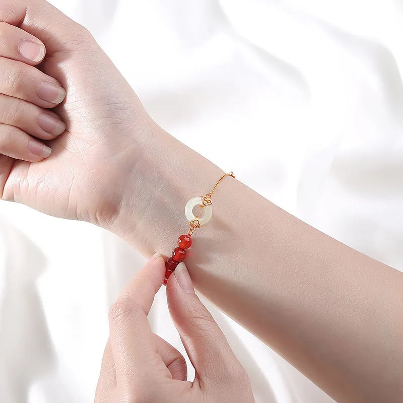Sterling silver 925 bracelet with peace buckle clasp, Fu character and Xiangyun patterns in colour S0269