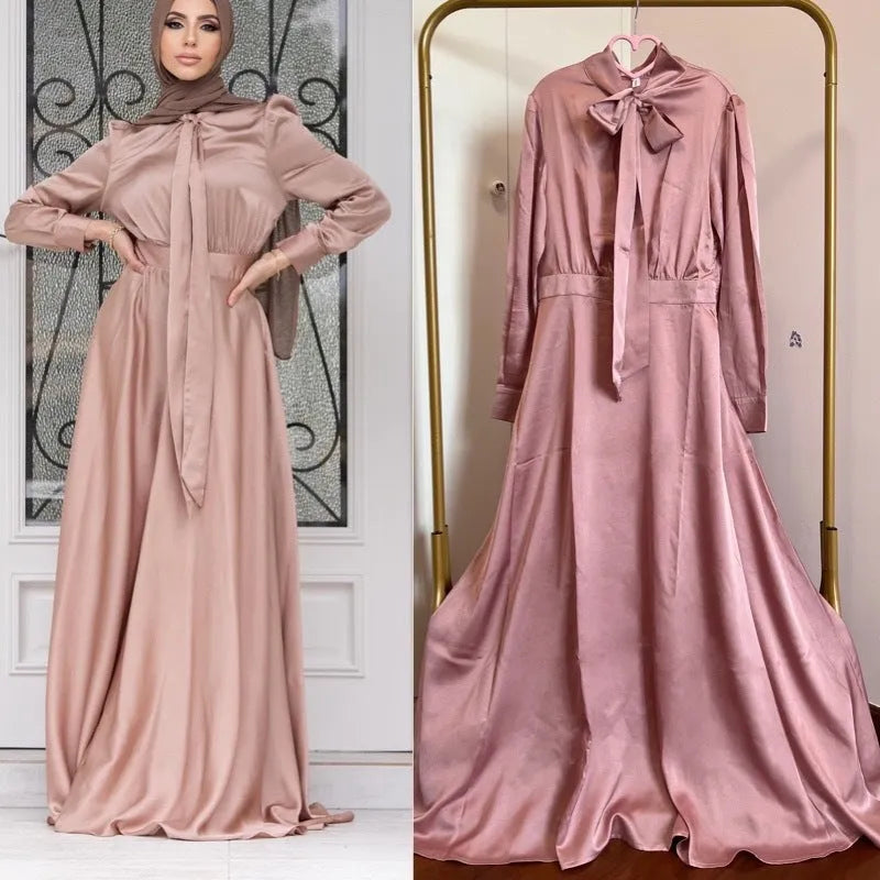 Women's Arabic style solid colour cotton blend dress in burgundy available in sizes S to XXL