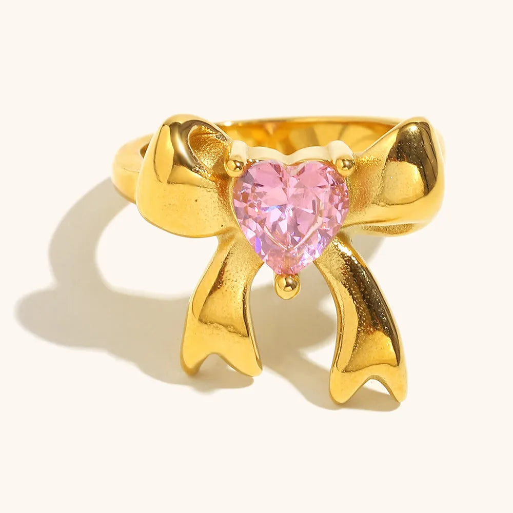 Creative bowknot ring stainless steel gold silver geometric shape women's jewellery