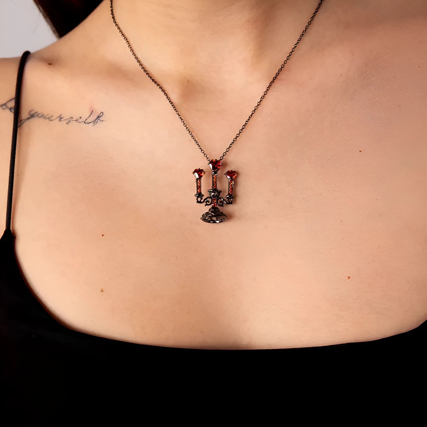 Retro candlestick pendant on Gothic cross chain necklace with hollow zinc alloy construction and diamond-cut surface texture