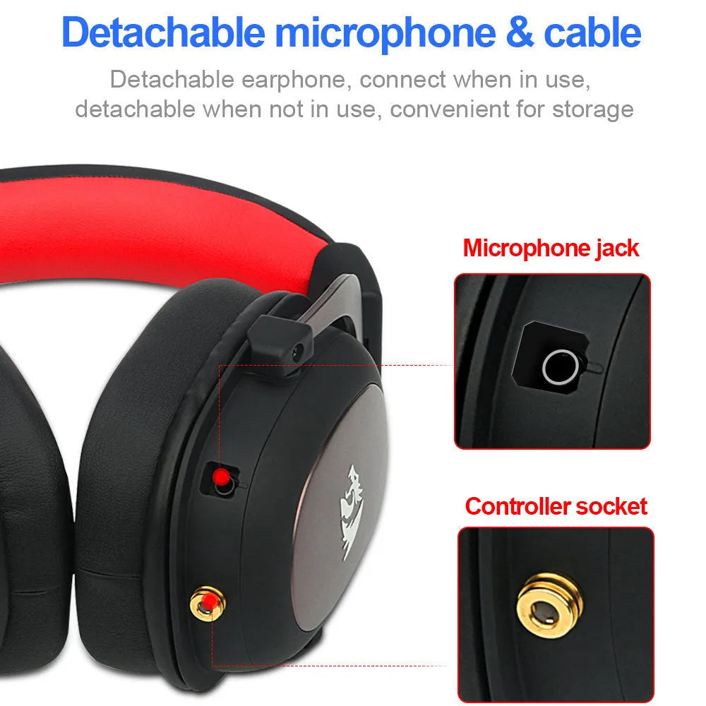 Black H710 gaming headphones with 7.1 USB, 50mm drivers, active noise reduction, and 2m braided cable