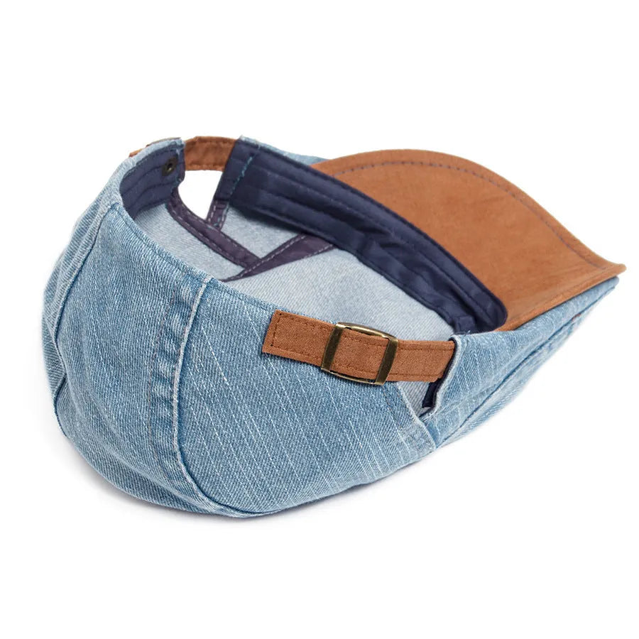 Men's adjustable cotton beret hat with dome crown in blue, light blue, black, or dark blue for spring and autumn.