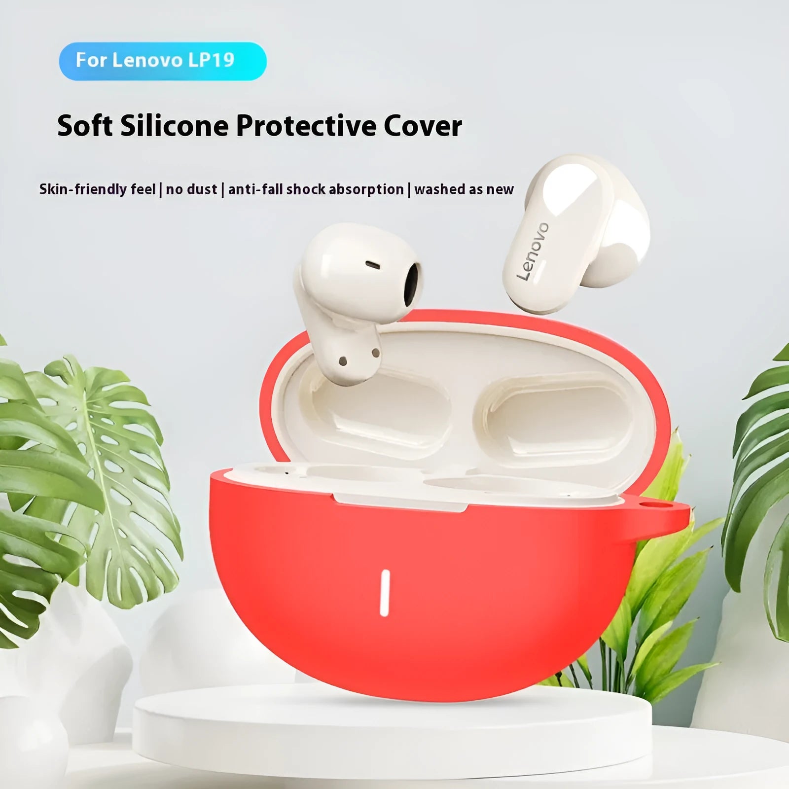Silicone drop-resistant dustproof earphone case for Lenovo LP19 charging bin in black