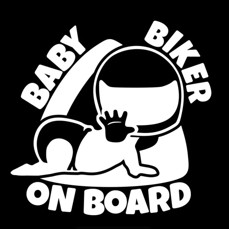Reflective BABY ON BOARD car sticker measuring 14.5cm by 15cm in black and white colour options