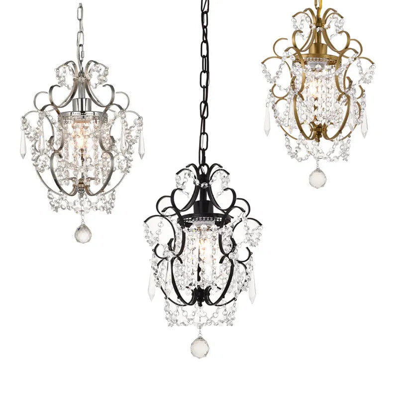 Small crystal chandelier with iron body in chrome finish, 27x27x33cm, adjustable height, LED light source