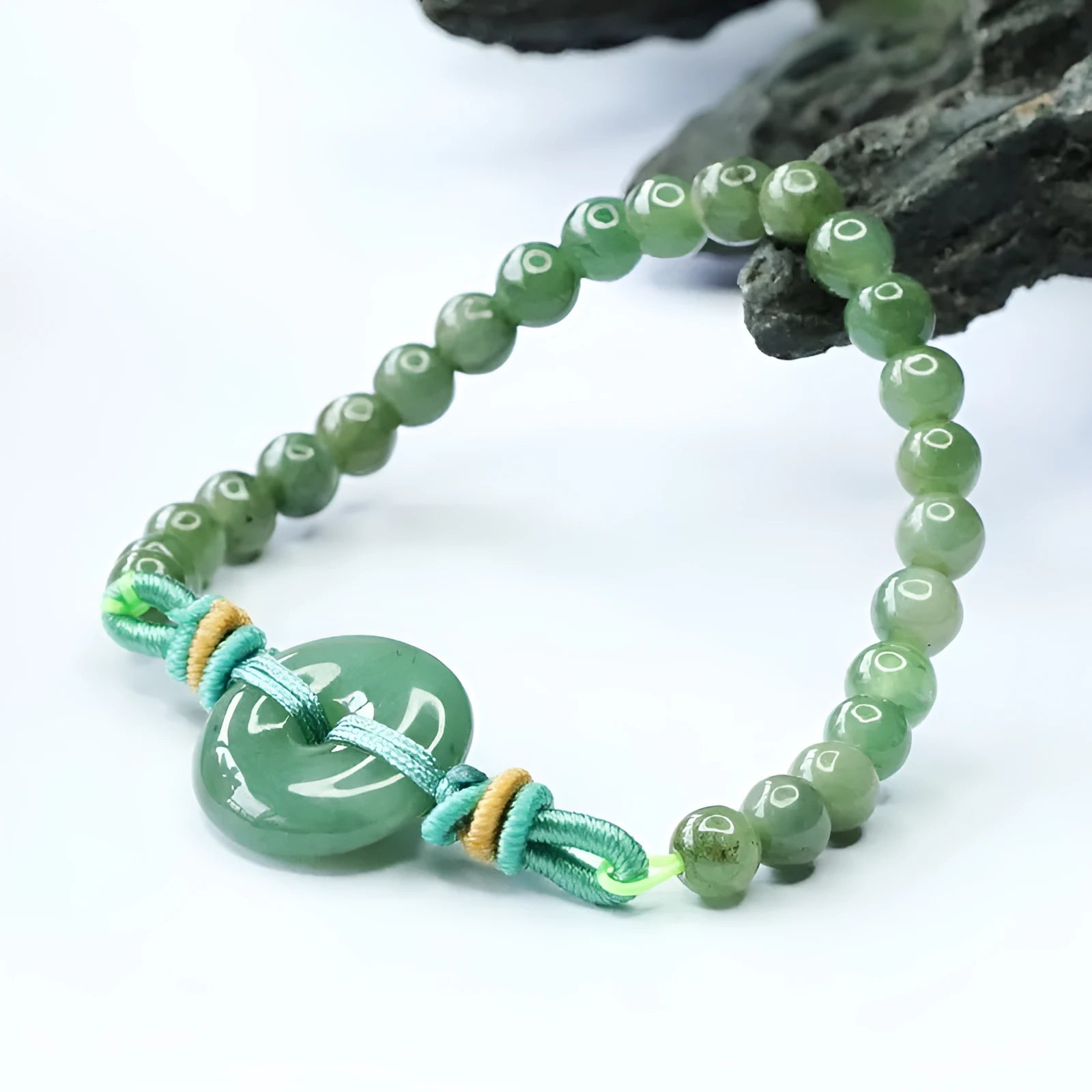 Natural emerald green jade bracelet with safety buckle and 6mm star-shaped beads