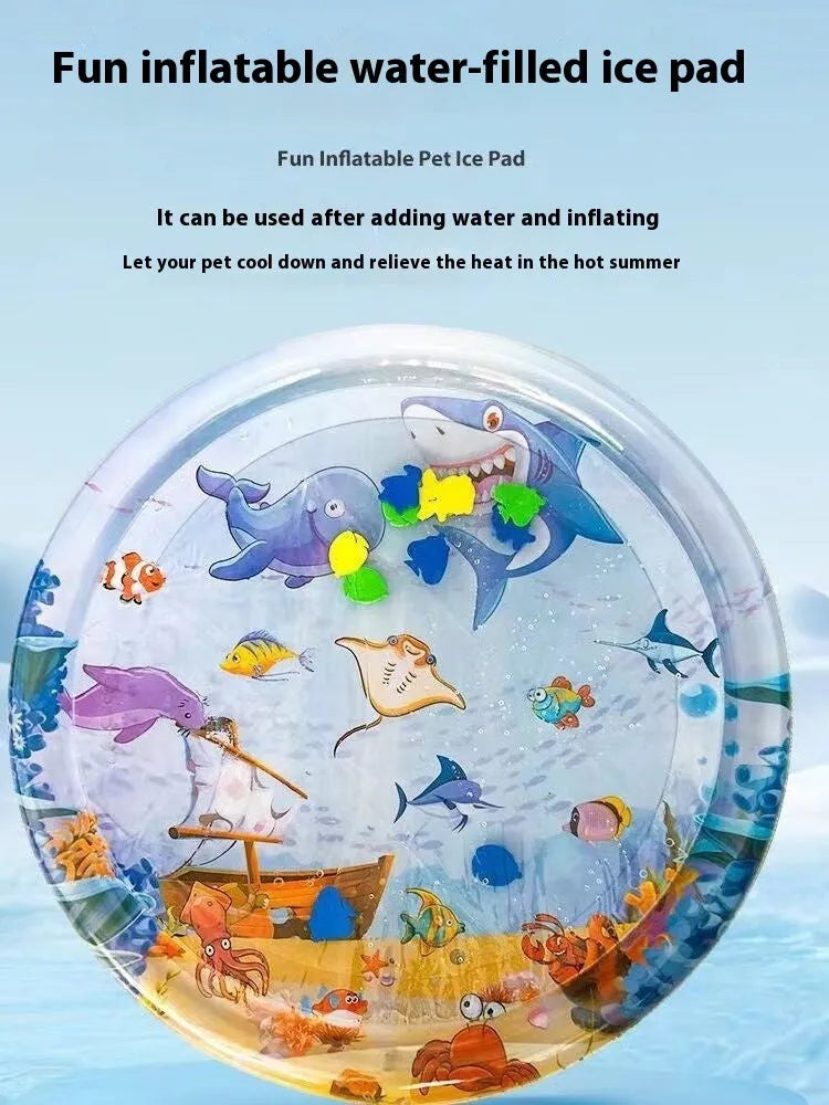 Summer cooling pet water bed cushion inflatable ice pad with fish pattern PVC 65cm